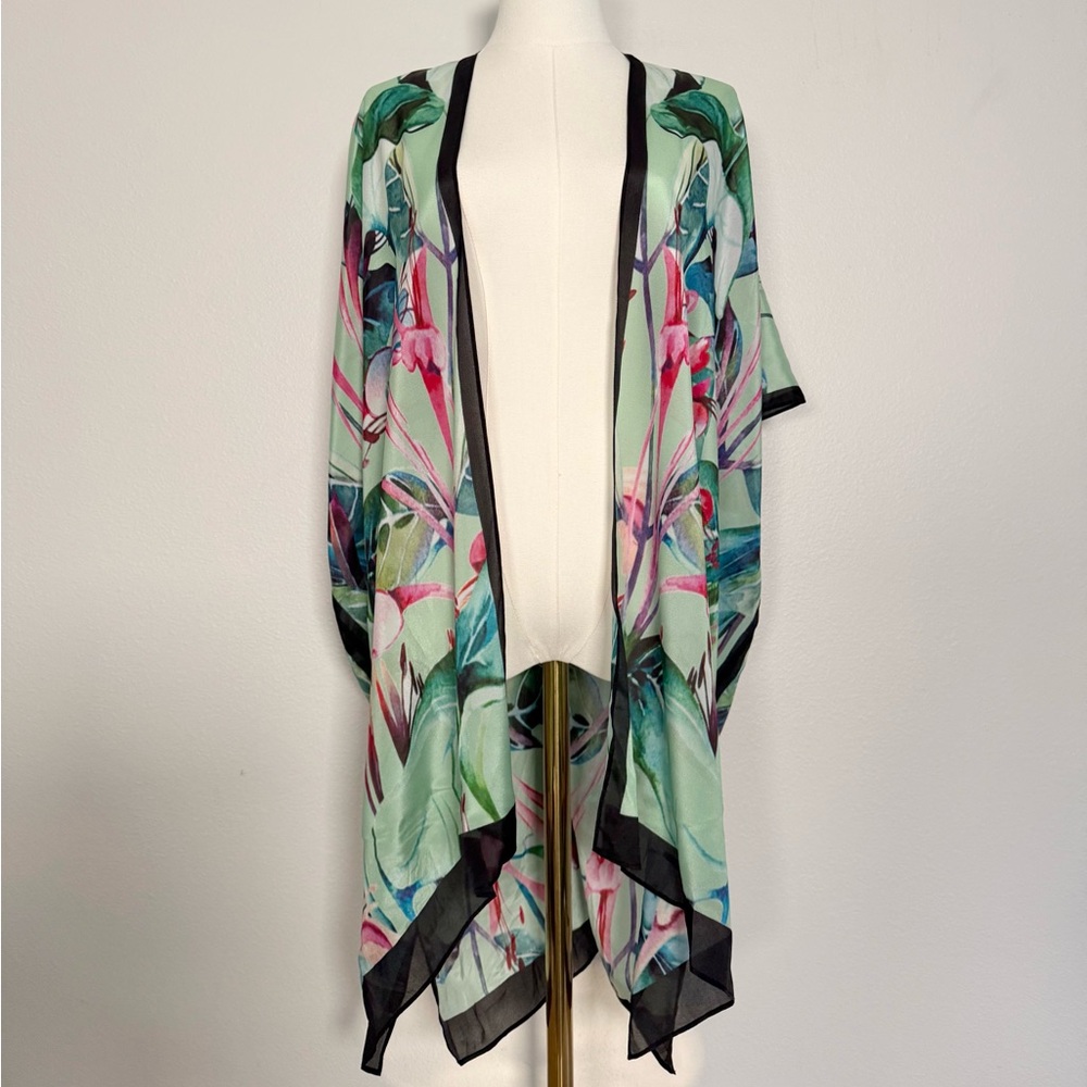 Soft surroundings Emerald Isle silk topper kimono floral tropical Women’s Sz S/M